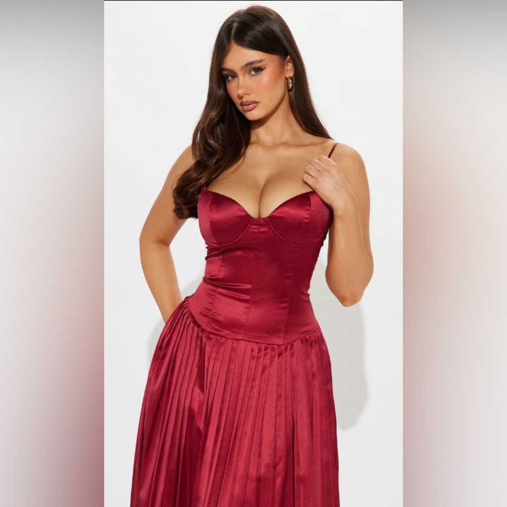Satin Midi Dress - Burgundy